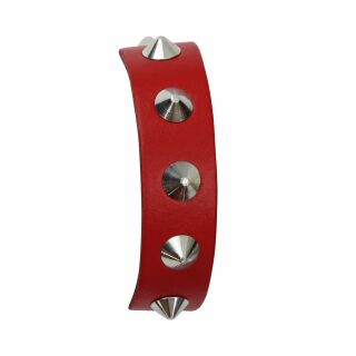Leather bracelet with studs - Bracelet with spiked rivets 1-row - red