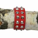 Leather bracelet with studs - Bracelet with spiked rivets 2-row - red