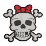 Patch - Skull with bones and red ribbon