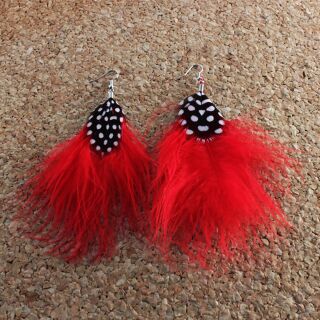 Feather Earrings 1 large > red