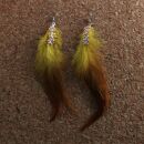 Feather Earrings 3 large &gt; with glitter yellow-brown