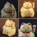 Roundish lucky cat - Maneki Neko - Waving cat - 10 cm - beige