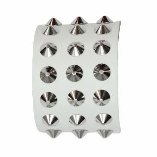 Leather bracelet with studs - Bracelet with spiked rivets 3-row - white