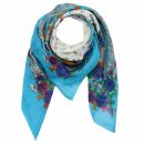 Cotton Scarf - Flowers 2 blue light - squared kerchief