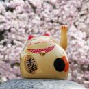 Agitando gato chino - Maneki neko - redondo gato - 8 cm - beige