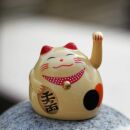 Gatto della fortuna - Gatto cinese - Maneki neko forma rotonda - 8 cm - beige