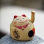 Gatto della fortuna - Gatto cinese - Maneki neko forma rotonda - 8 cm - beige