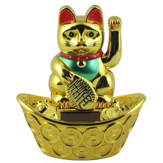 Big Winkekatze Glückskatze Maneki Neko Katze Lucky Cat Gold 20 cm Glücksbringer
