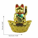 Agitando gato chino - Maneki neko - solar base oval - 14 cm - oro