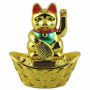 Gatto della fortuna - Gatto cinese - Maneki neko - base ovale solare - 14 cm - oro