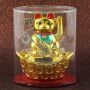 Glückskatze - Maneki-neko - Winkekatze Solar - ovaler Sockel - 14 cm - gold