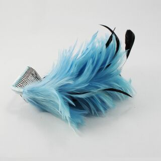 Haarkamm mit Feder 01 - blau hell-schwarz