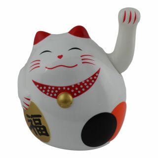 Agitando gato chino - Maneki neko - redondo gato - 11 cm - blanco