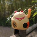 Agitando gato chino - Maneki neko - redondo gato - 11 cm - beige