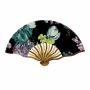 Fan - black and blue floral pattern