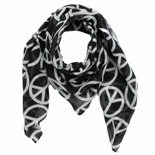 Cotton Scarf - Peace sign pattern 10 cm black - white - squared kerchief