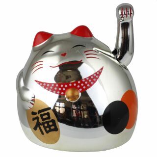 Agitando gato chino - Maneki neko - redondo gato - 8 cm - plata