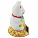 Agitando gato chino - Maneki neko - solar base redonda - 8 cm - blanco
