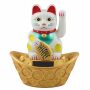 Gatto della fortuna - Gatto cinese - Maneki neko - base ovale solare - 14 cm - bianco