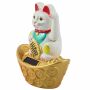 Lucky cat - Maneki Neko - Waving cat - solar - oval socket - 14 cm - white
