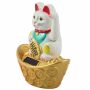 Agitando gato chino - Maneki neko - solar base redonda - 14 cm - blanco