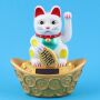 Agitando gato chino - Maneki neko - solar base redonda - 14 cm - blanco