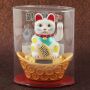 Gatto della fortuna - Gatto cinese - Maneki neko - base ovale solare - 14 cm - bianco