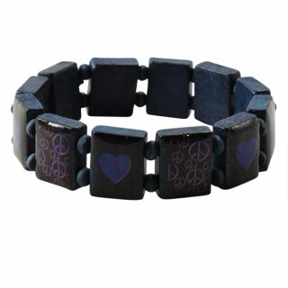 Bracciale di legno - Pace & Cuori - blu