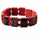 Wooden Wristband - Peace & Hearts - red