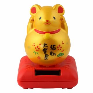 Gatto della fortuna topo - Gatto cinese - Maneki neko - solare - 10,5 cm - oro