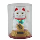 Agitando gato chino - Maneki neko - solar base redonda - 15 cm - blanco