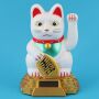 Agitando gato chino - Maneki neko - solar base redonda - 15 cm - blanco