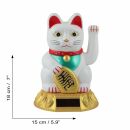 Agitando gato chino - Maneki neko - solar base redonda - 18 cm - blanco