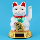 Agitando gato chino - Maneki neko - solar base redonda - 18 cm - blanco