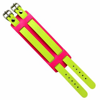 Leather-Bracelet 2-belts - neon-yellow 2