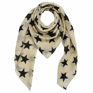 Pañuelo de algodón - Estrellas 8 cm beige - negra - Pañuelo cuadrado para el cuello