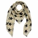 Cotton Scarf - Stars 8 cm beige - black - squared kerchief
