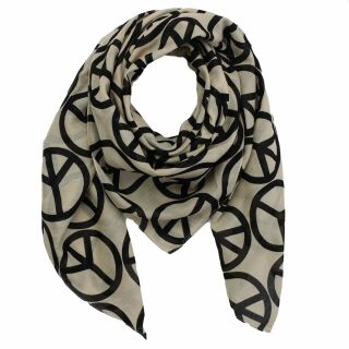 Baumwolltuch - Peace Muster 10 cm beige - schwarz - quadratisches Tuch