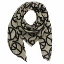 Cotton Scarf - Peace sign pattern 10 cmbeige - black -...