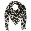 Cotton Scarf - Peace sign pattern 10 cm black - beige - squared kerchief