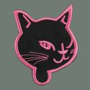 Aufnäher - Katzenkopf - schwarz-rosa - Patch