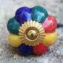 Ceramic door knob shabby chic Rosette - fourcolor - green-blue-red-yellow