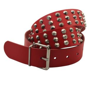 Cintura in pelle con rivetti appuntiti a 3 file - rosso - 4 cm tutte le lunghezze