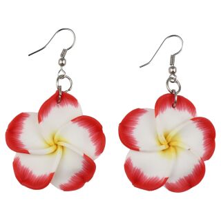Pendientes - Flor rojo y blanco