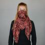 Cotton Scarf - Leopard 1 red - gold - squared kerchief