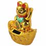 Lucky cat - Maneki Neko - Waving cat - solar - oval socket - 10 cm - gold