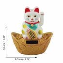 Agitando gato chino - Maneki neko - solar base oval - 10 cm - blanco