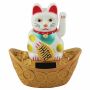Gatto della fortuna - Gatto cinese - Maneki neko - base ovale solare - 10 cm - bianco