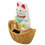 Gatto della fortuna - Gatto cinese - Maneki neko - base ovale solare - 10 cm - bianco
