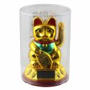 Lucky cat - Maneki Neko - Waving cat - solar - round socket - 10,5 cm - gold